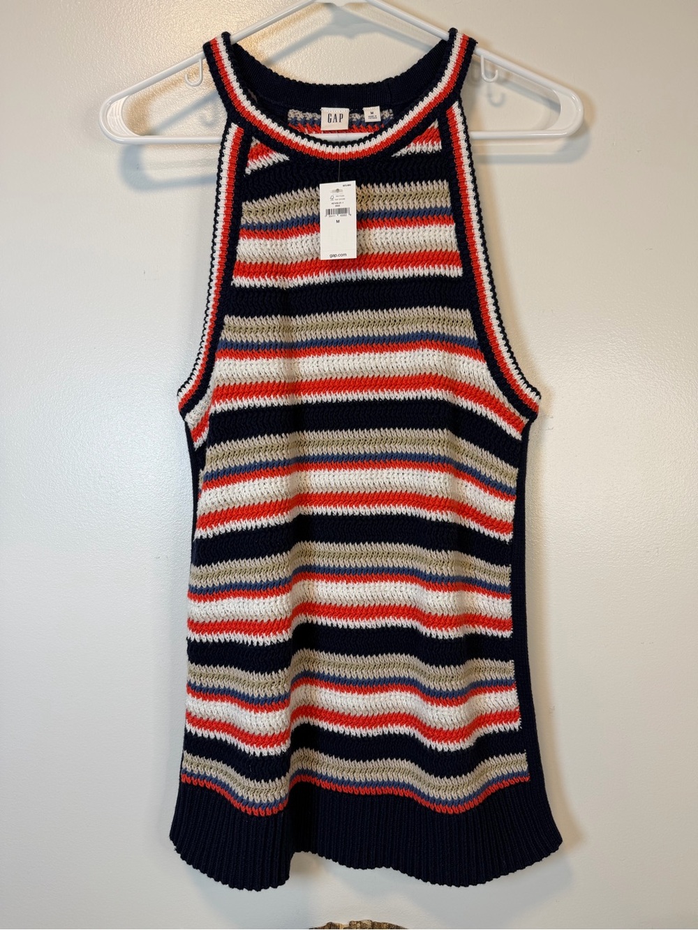 GAP High-Neck Knit Sweater Tank Top in multi-color stripes Women’s Medium